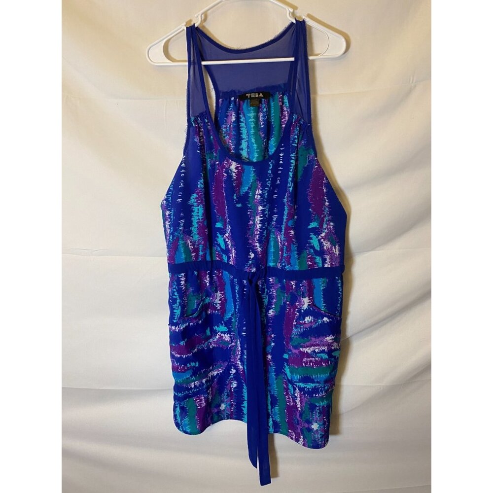 Short Mini Dress Blue Coastal Beach Vibes Women's Large Sleeveless Cruise Travel